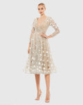 Beige Floral Embellished Lace A-Line Cocktail Dress